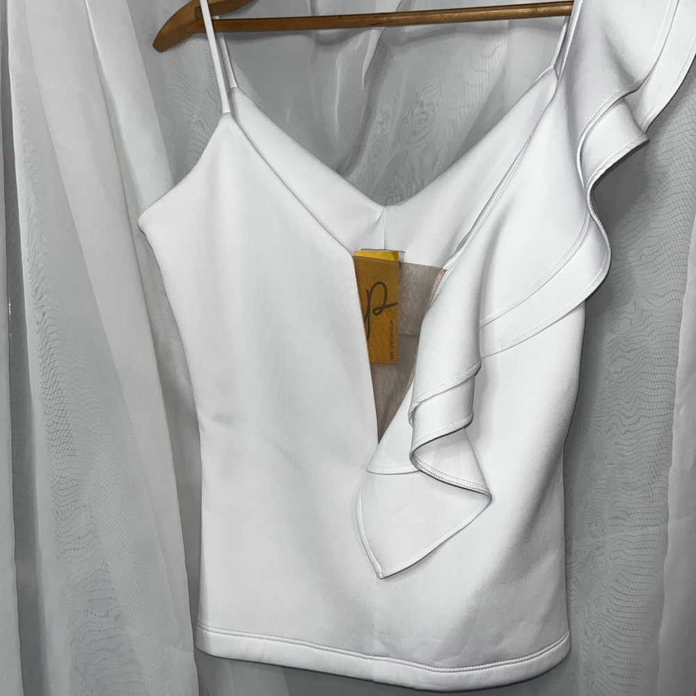 White Asymmetrical Ruffled Sleeveless Camisole